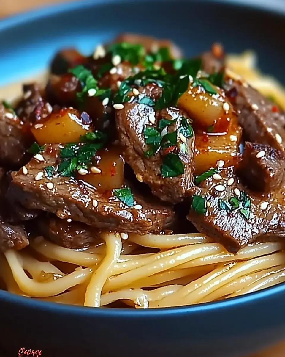 Zucker-Scharfe Knoblauch-Rindersteak-Pasta einfach zubereiten!