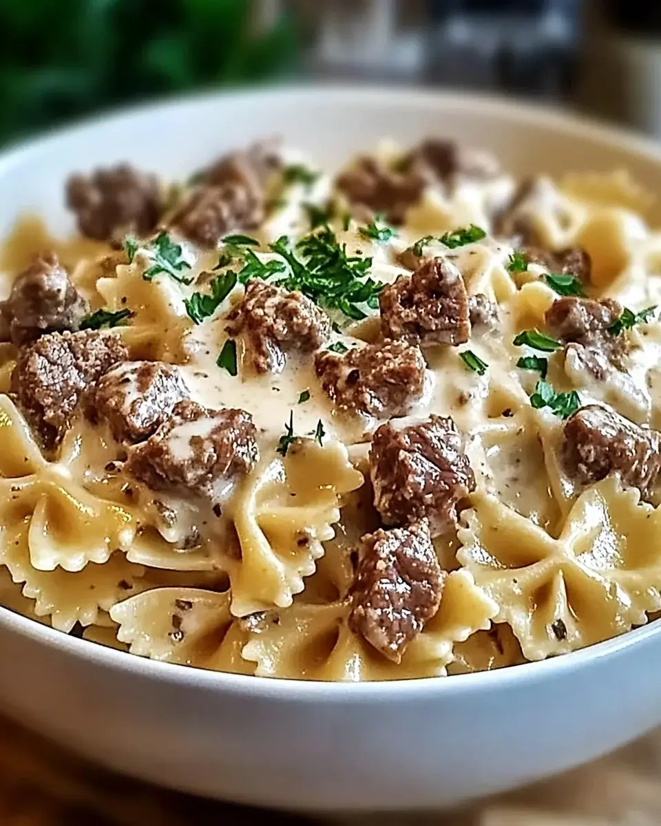 Beef and Bowtie Pasta with Alfredo Sauce: Einfach lecker!