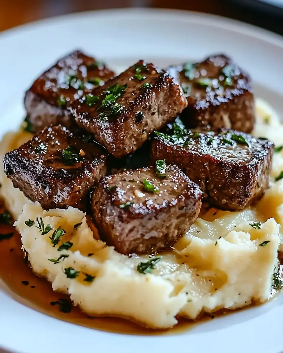 Knoblauchbutter-Rinderbissen mit Kartoffelpüree: Schnell genießen!