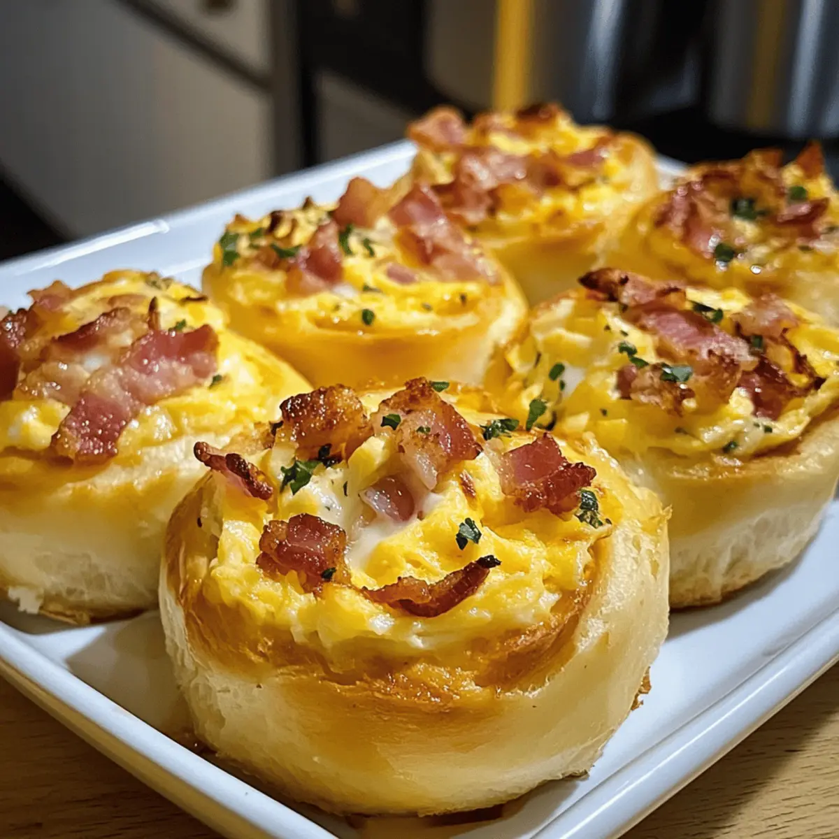 Frühstücksrollen mit Rührei Käse und Speck