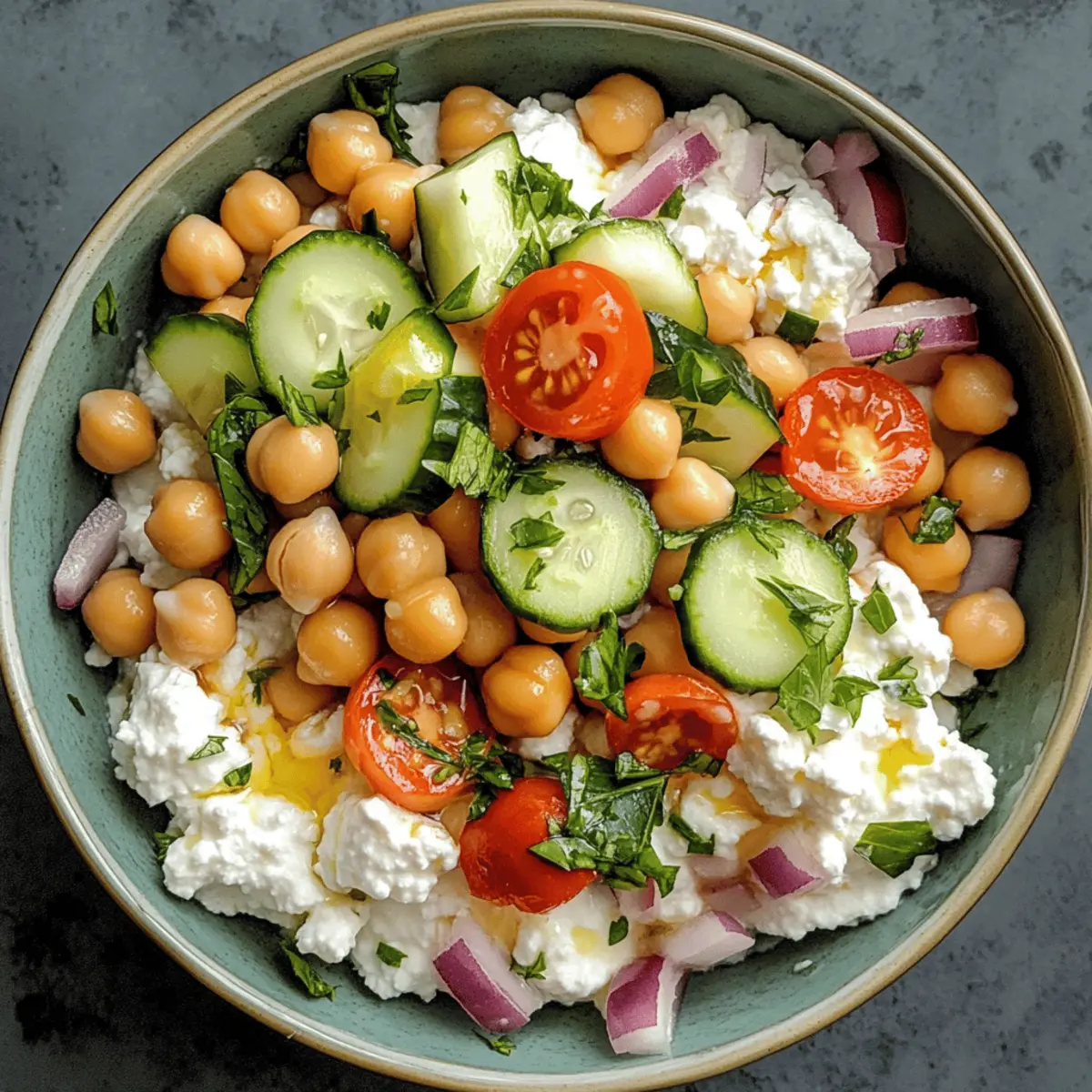 Der Ausgang: Erfrischender Hüttenkäse-Kichererbsensalat