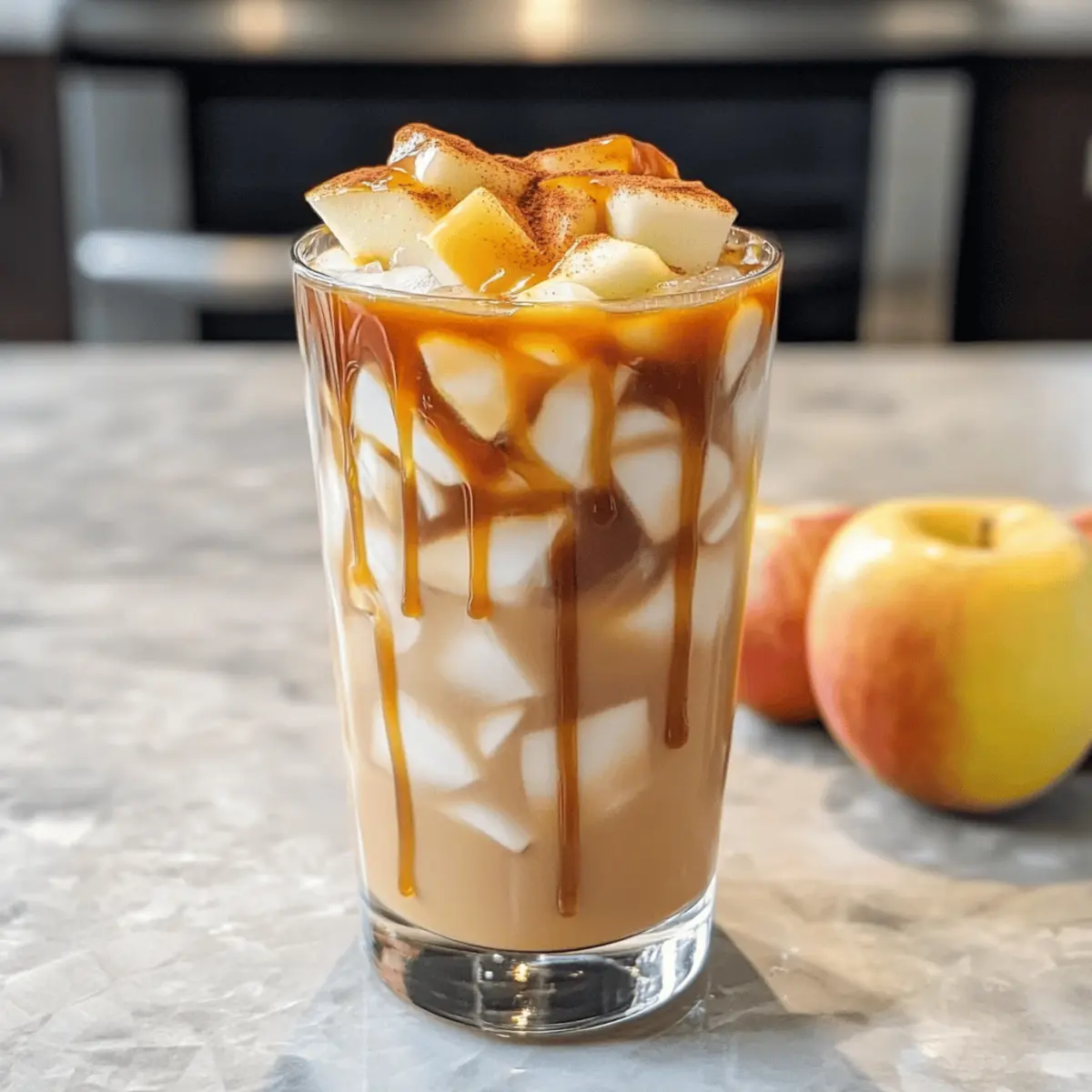 Karamell-Apfel-Gewürz-Eiskaffee für den Herbst