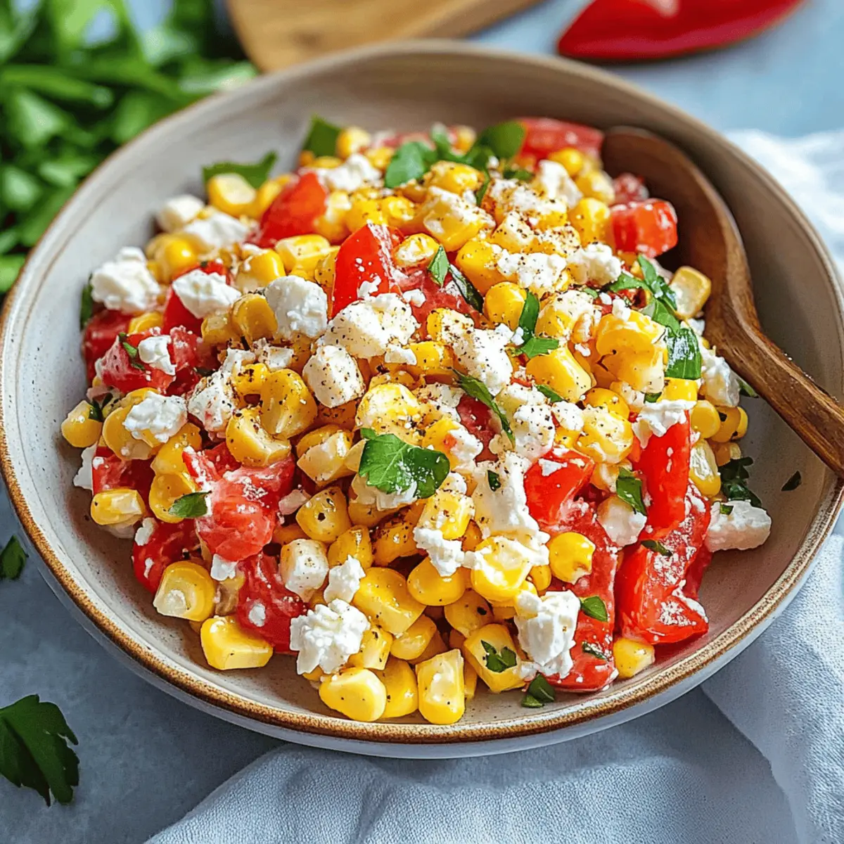 Paprika-Mais-Salat mit Feta und Joghurt-Dressing