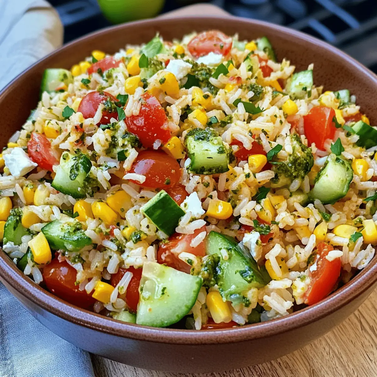 Bunter Reissalat mit Pesto – Gesund und Schnell