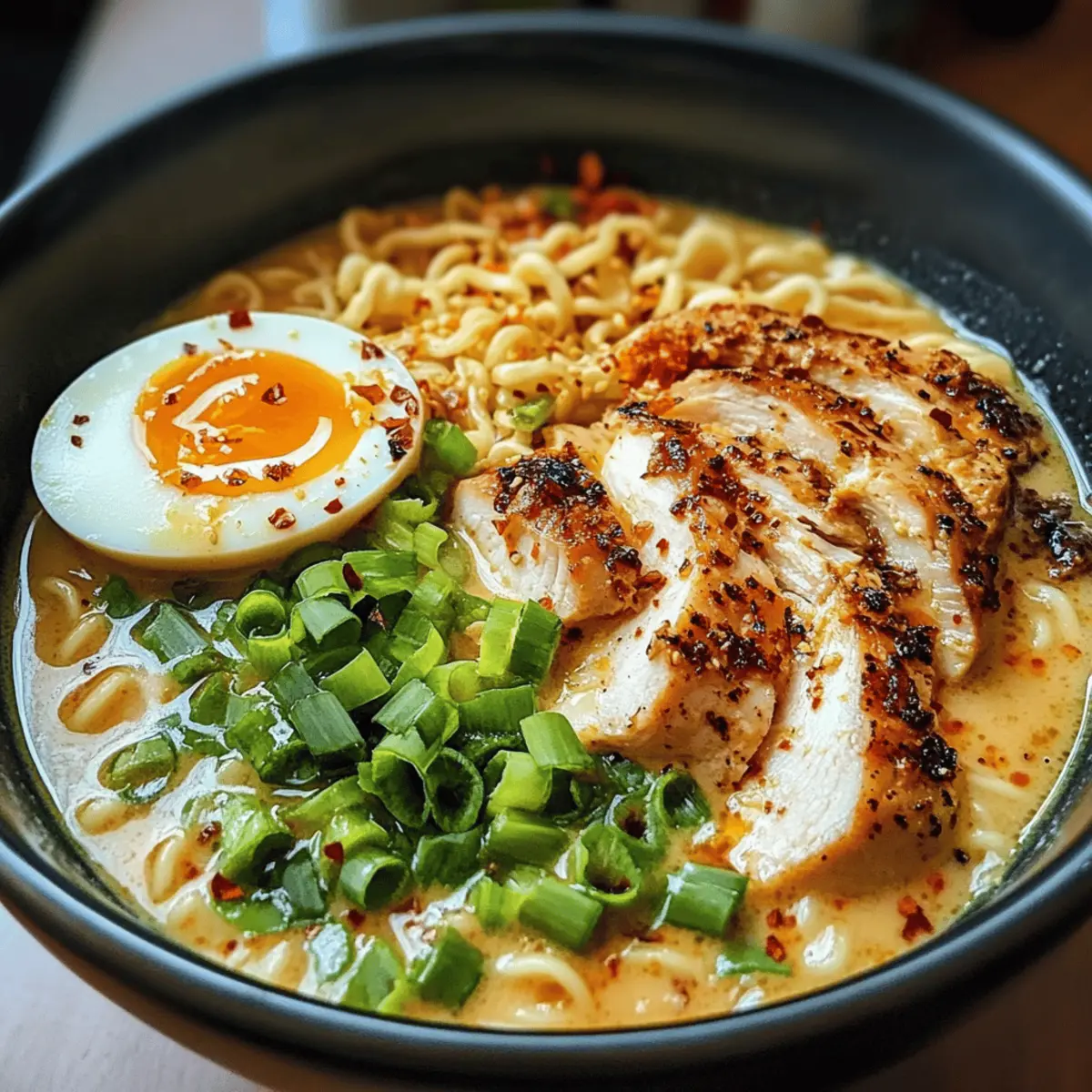 Feuriges Chicken Ramen mit cremiger Knoblauchsoße