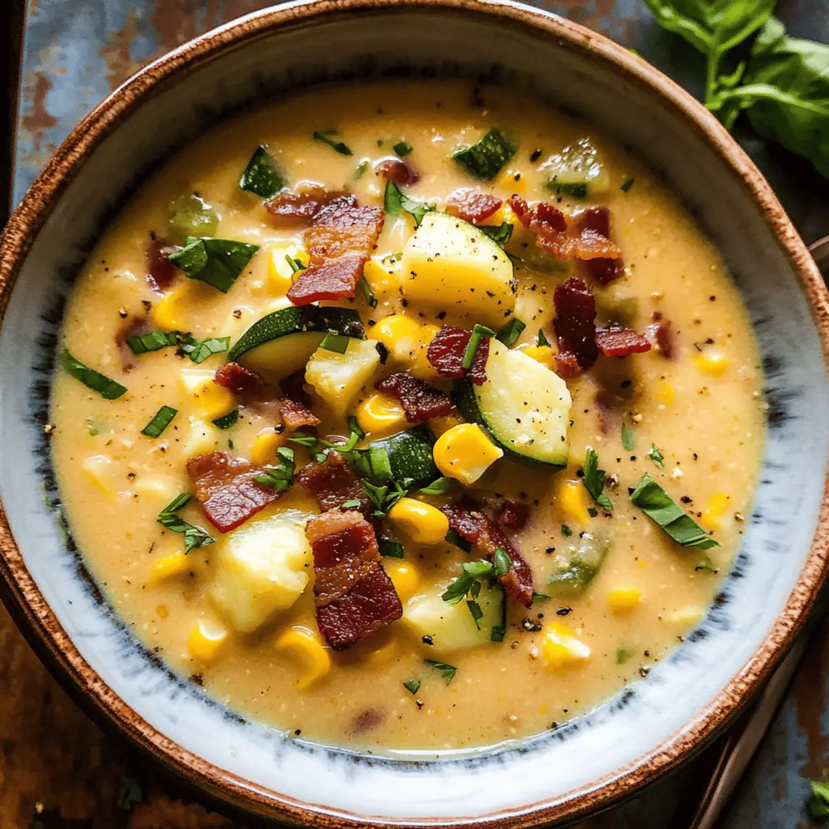 Erlebe den Ausgang: Cremige Mais-Zucchini-Suppe