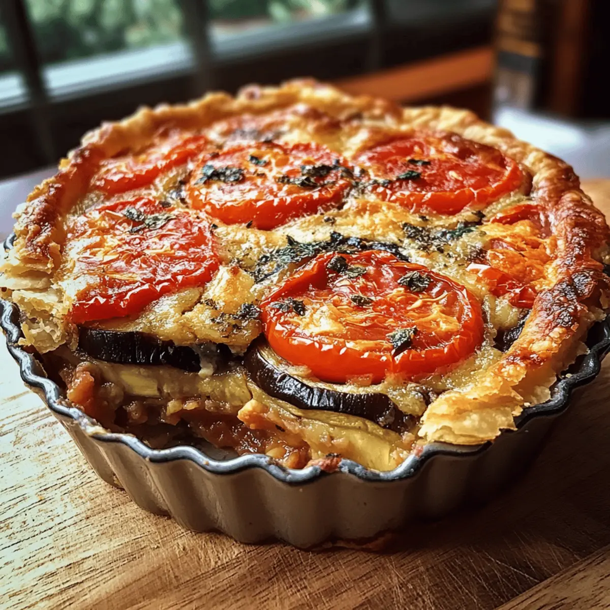 Einfacher Sommer-Tomaten- und Auberginenkuchen