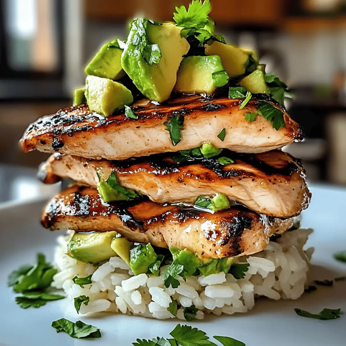 Honig-Limetten-Hähnchen mit Avocado-Reis-Stack