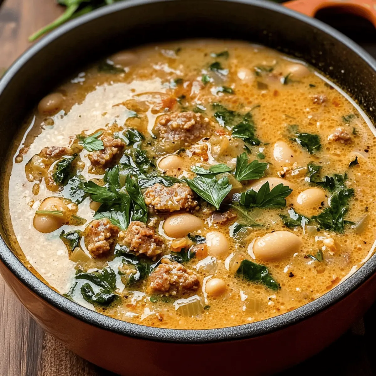 Cremige toskanische weiße Bohnensuppe