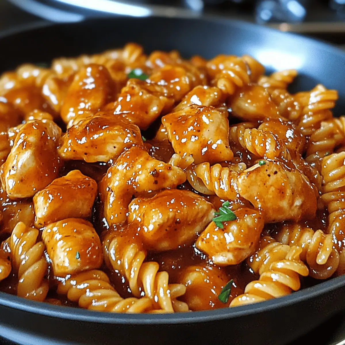 Honig Knoblauch BBQ Hühnchen Pasta im Ein-Topf
