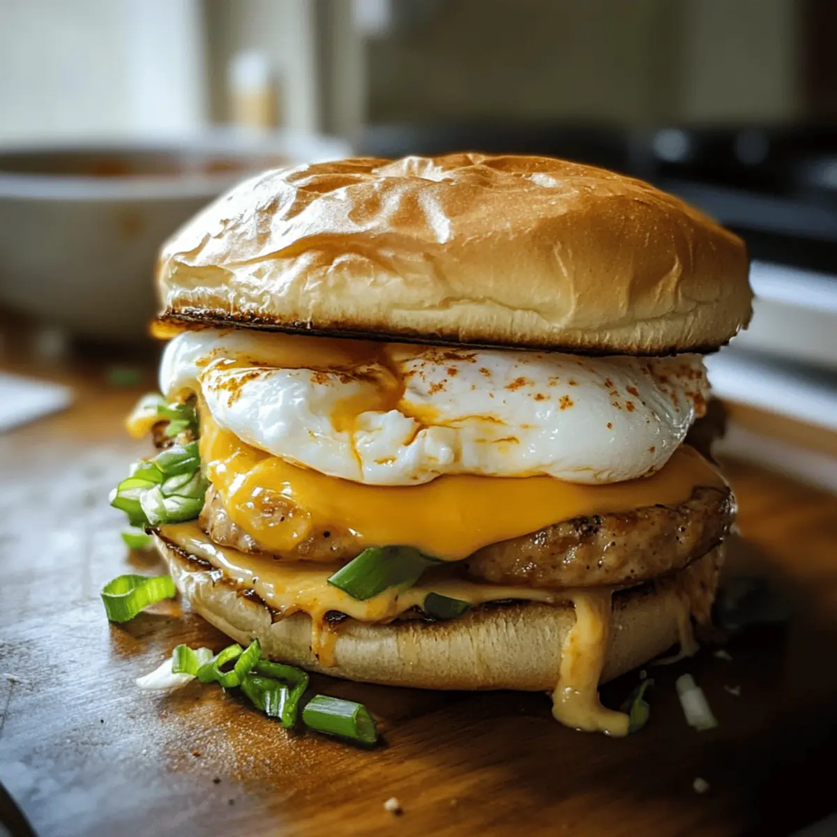 Herzhafter Frühstückssandwich mit Putenwurst und pochierten Eiern
