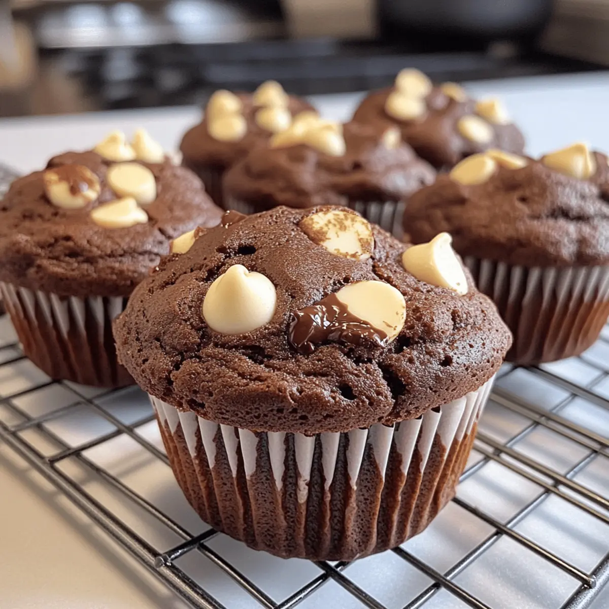 Doppelte Schokoladen-Muffins mit weißen Schokoladenstücken