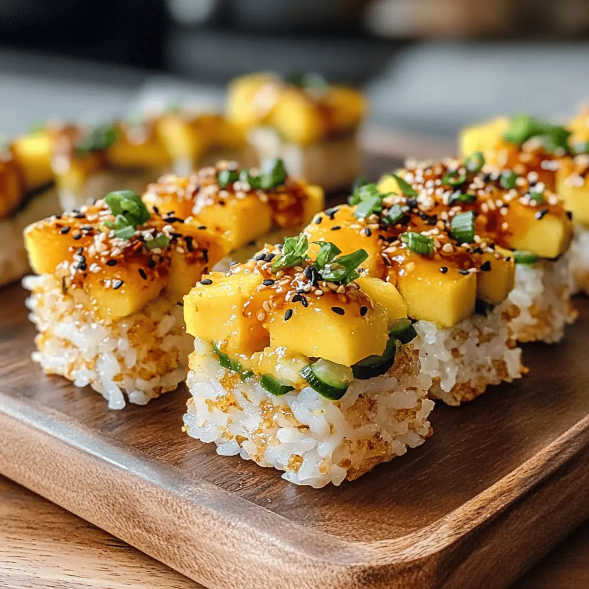 Swicy Mango Crispy Rice Sushi genießen