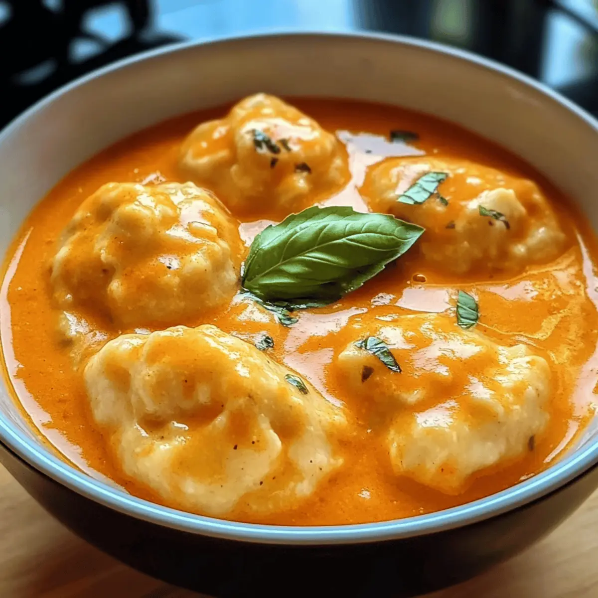 Cremige Tomatensuppe mit Käseknödeln