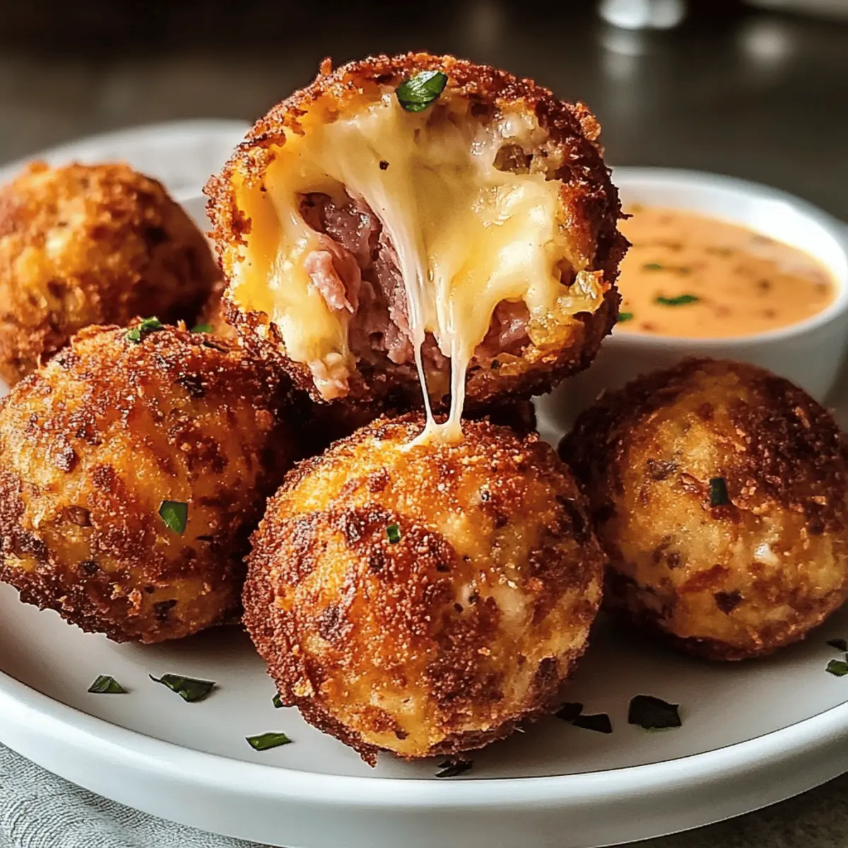 Reuben Bällchen mit würziger Sauce