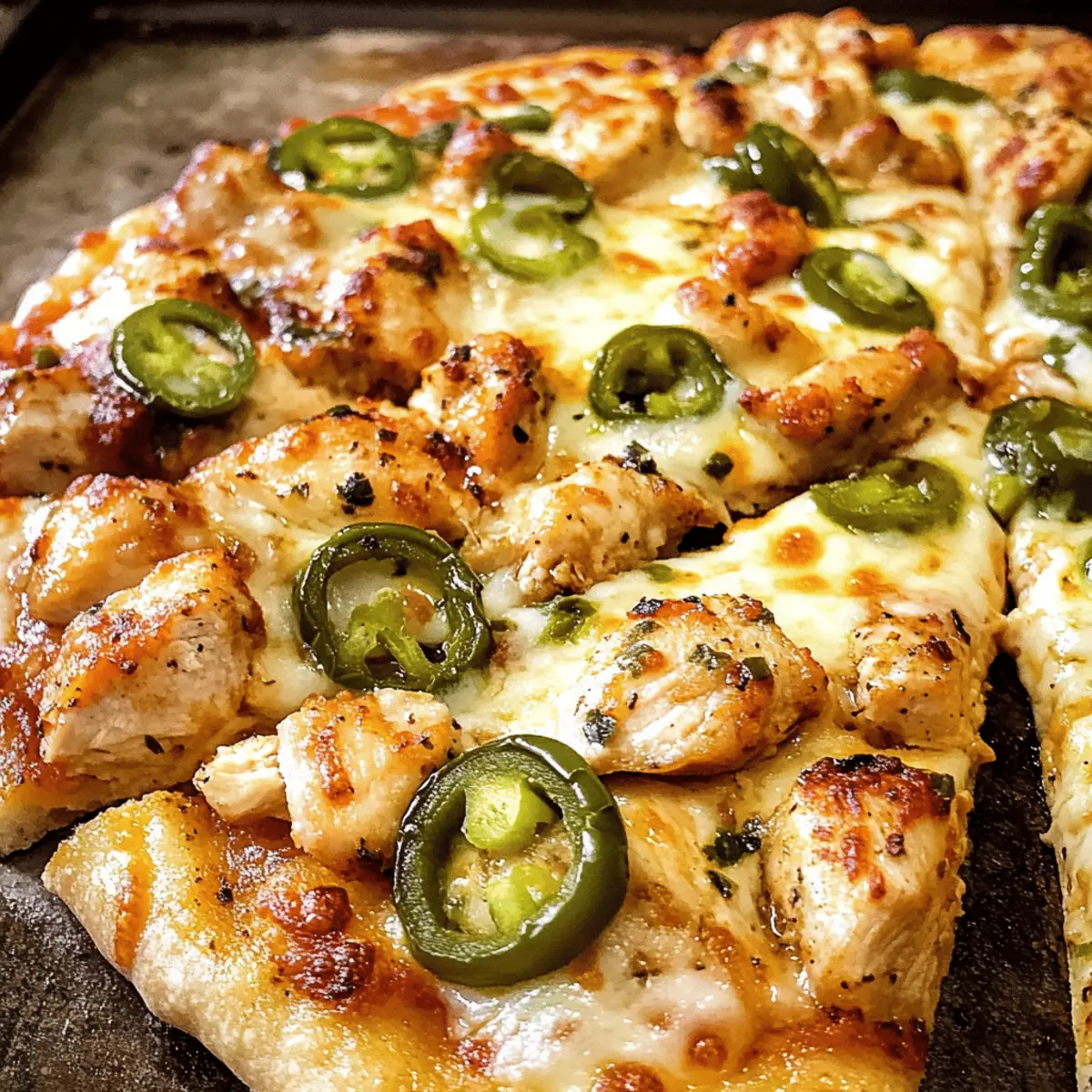 Spicy Chicken Pizza mit eingelegten Jalapeños