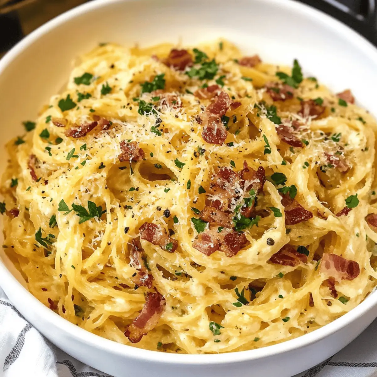 Spaghetti Squash Carbonara für gesundes Genießen
