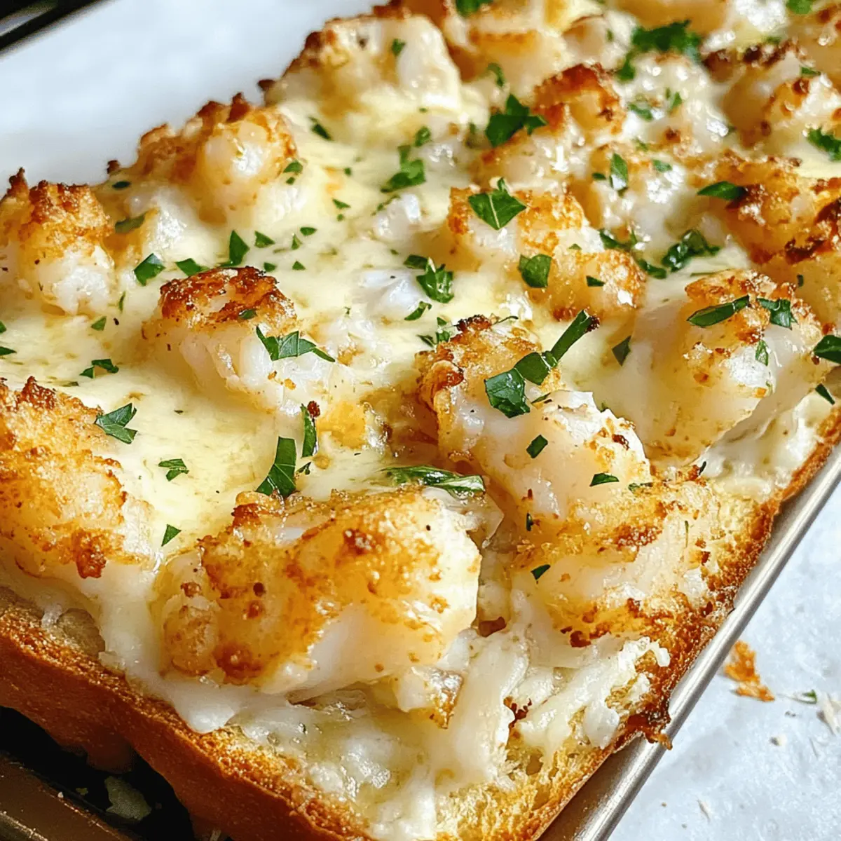 Garnelen und Krabben Alfredo Knoblauchbrot