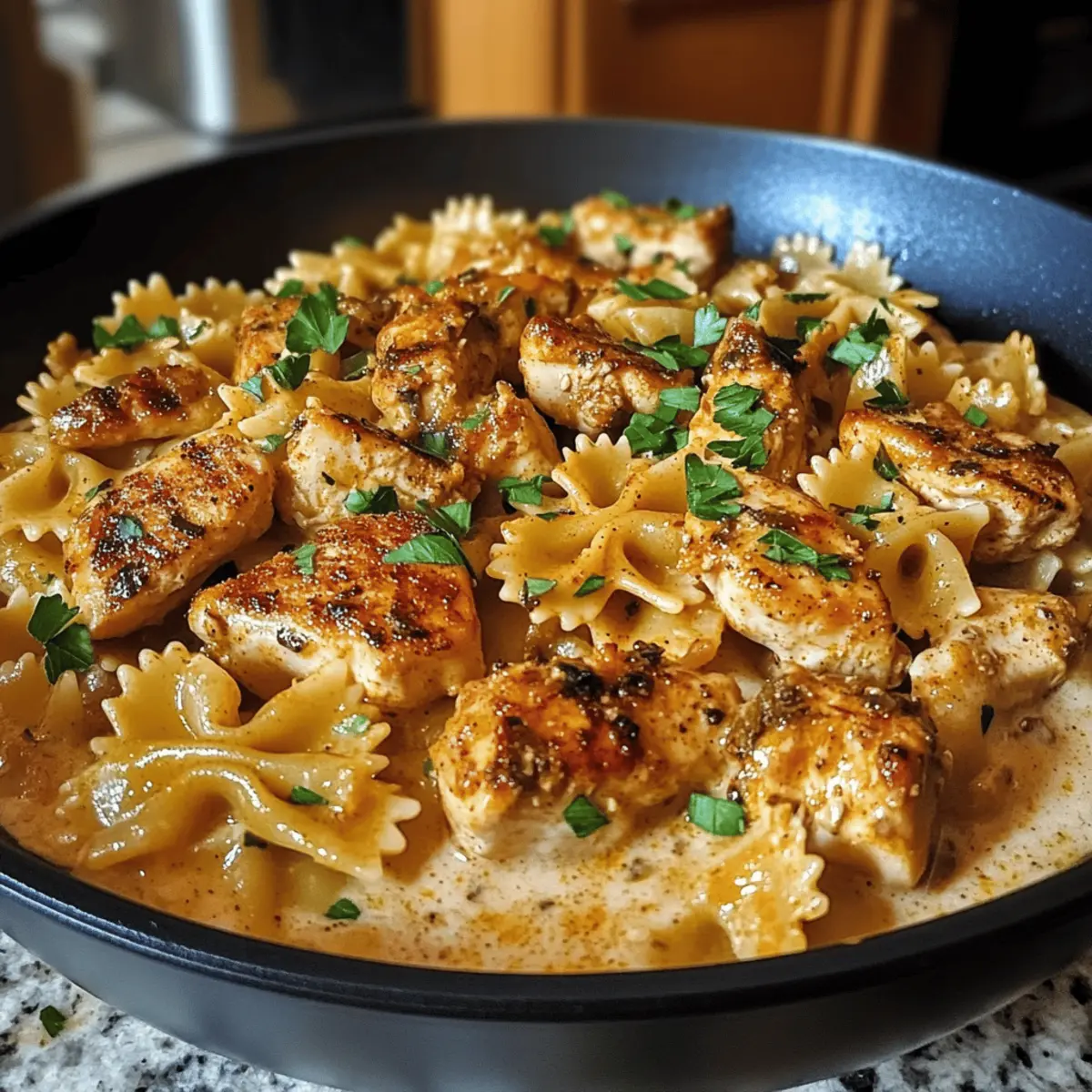 Cremige Cajun Hähnchen Farfalle Pfanne