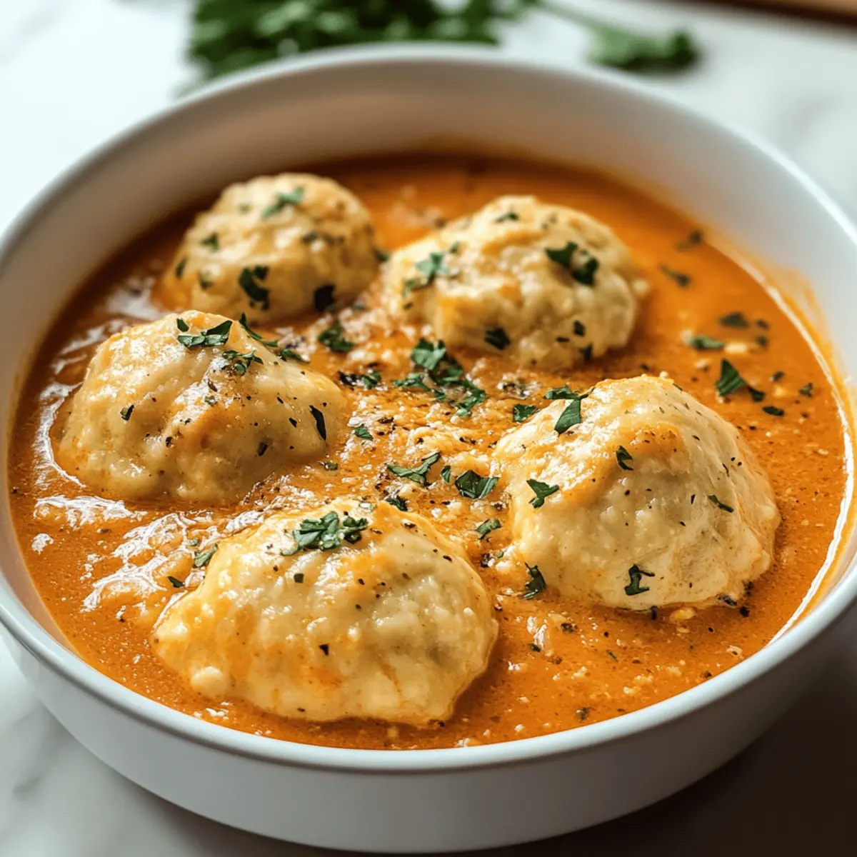 Cremige Tomatensuppe mit Cheddar Bay Knödeln