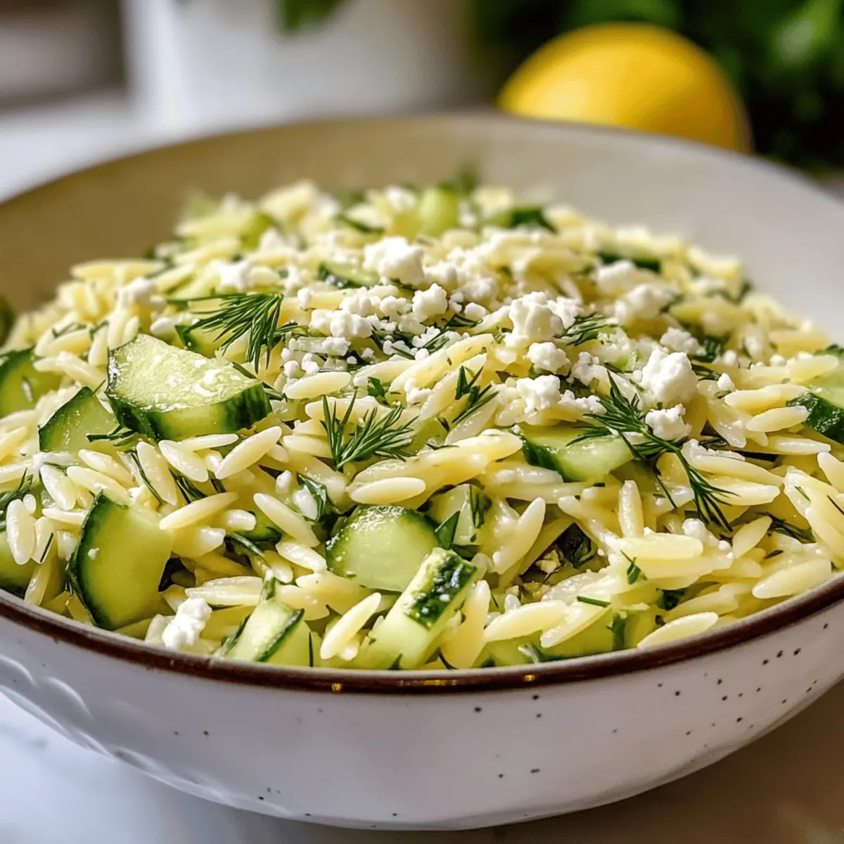 Erfrischender Gurken Zitronen Orzo Salat für den Sommer
