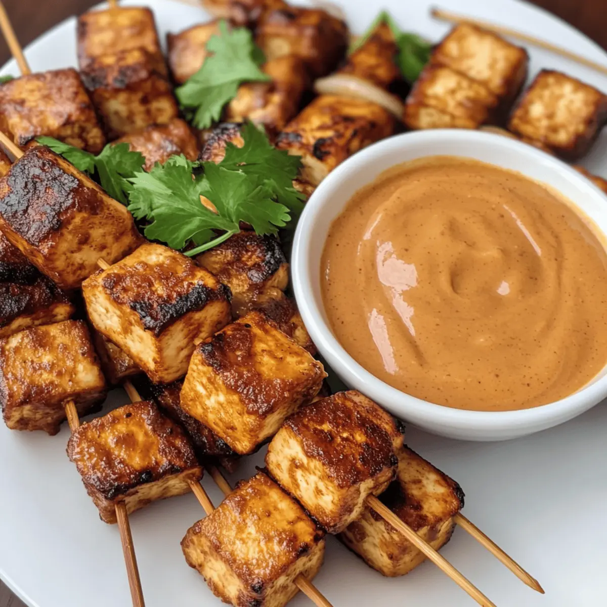 Vegan Tofu Satay Spieße mit Erdnusssauce