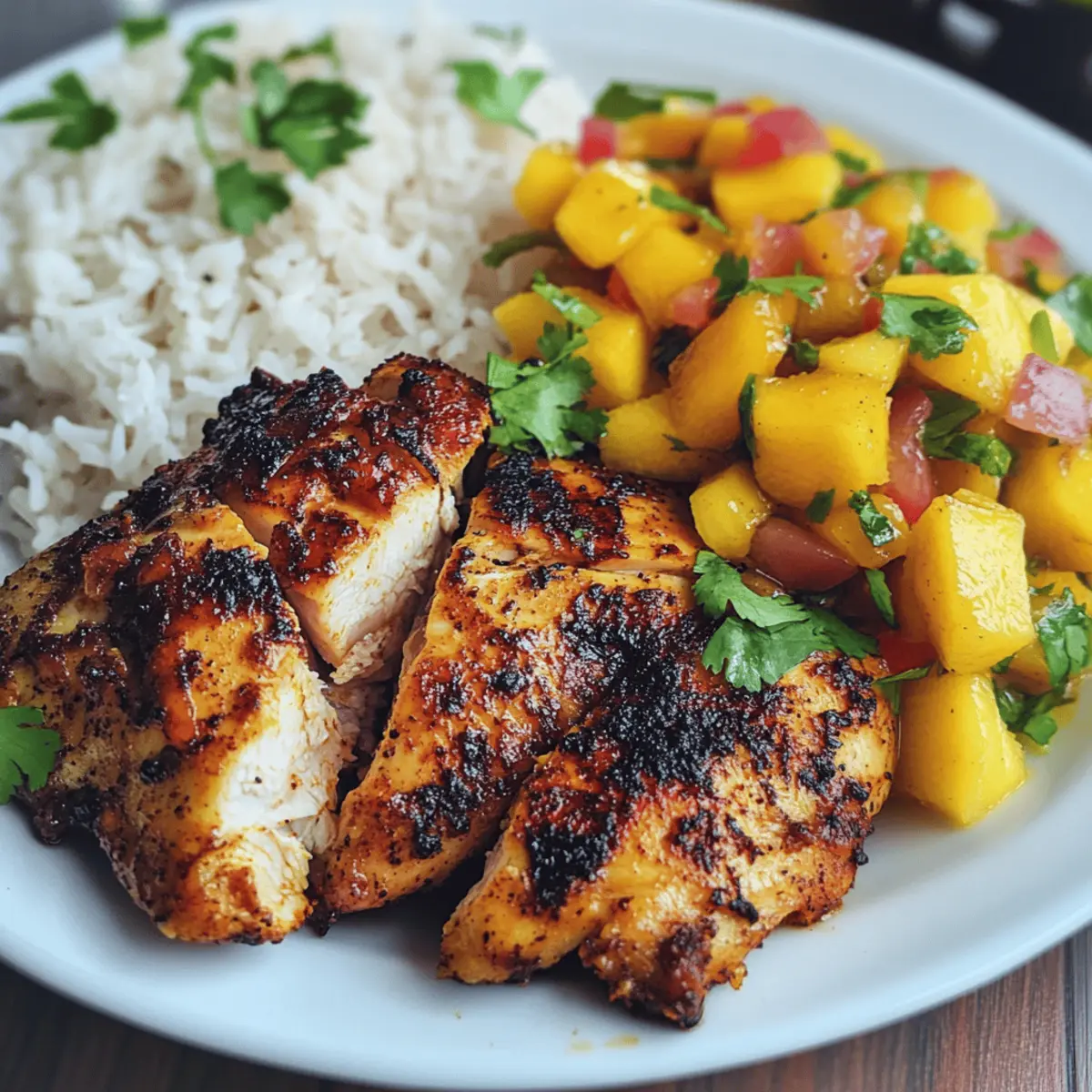 Jerk Chicken mit Mango Salsa und Kokosreis