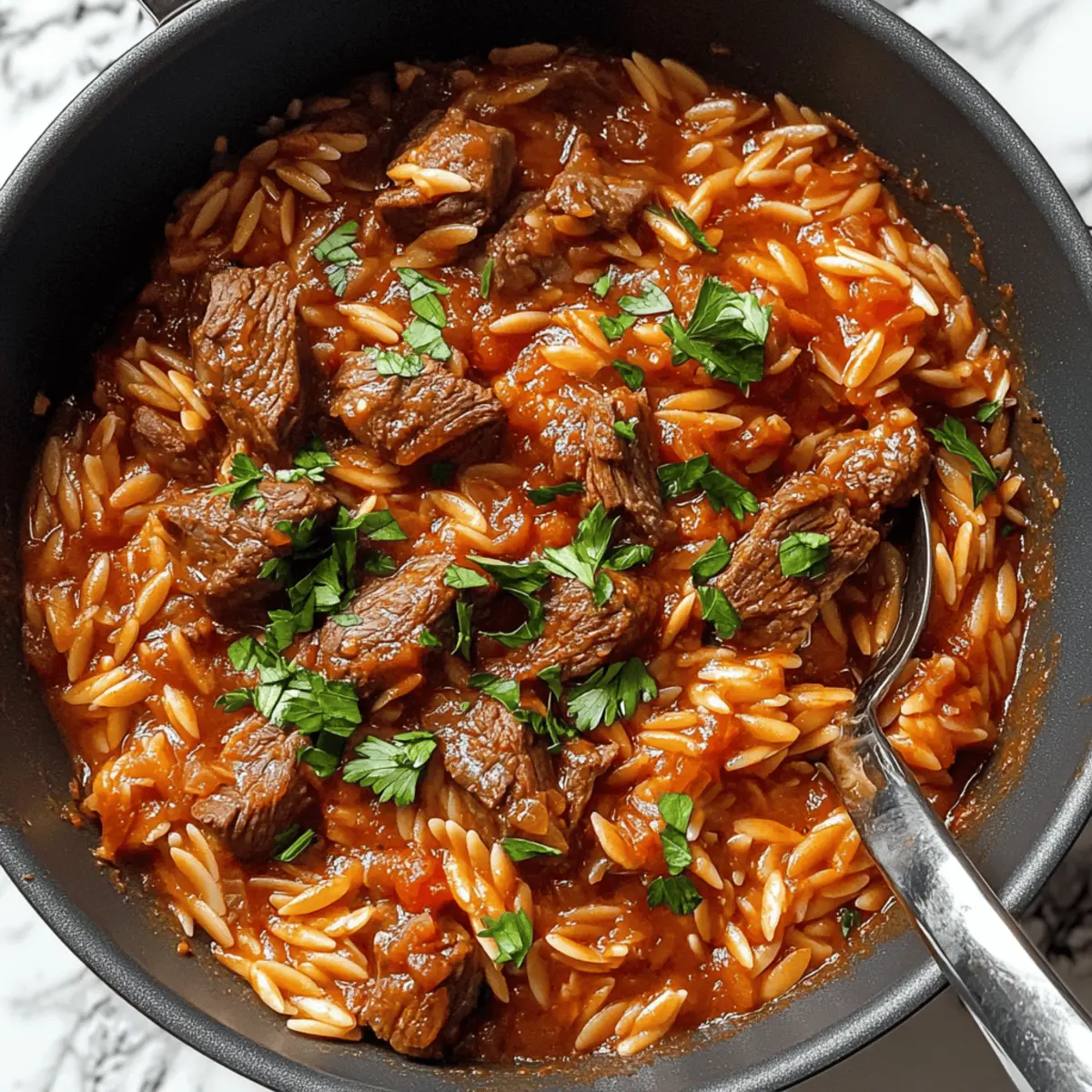 Griechisches Rindfleisch Orzo Pasta Giouvetsi