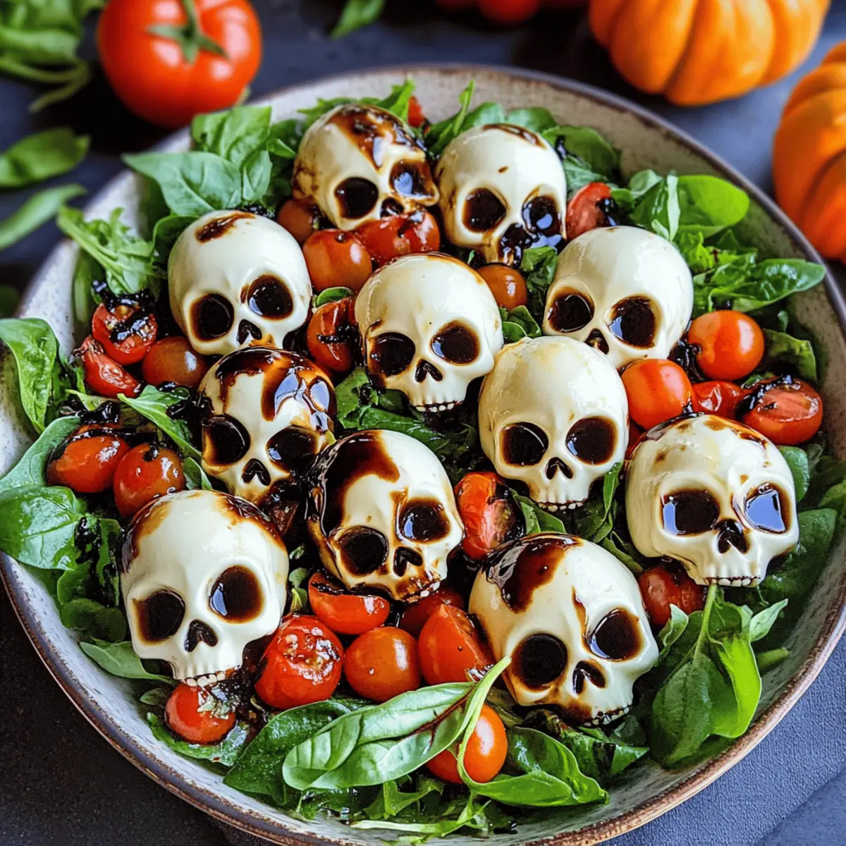 Halloween-Salat mit Mozzarella-Schädeln