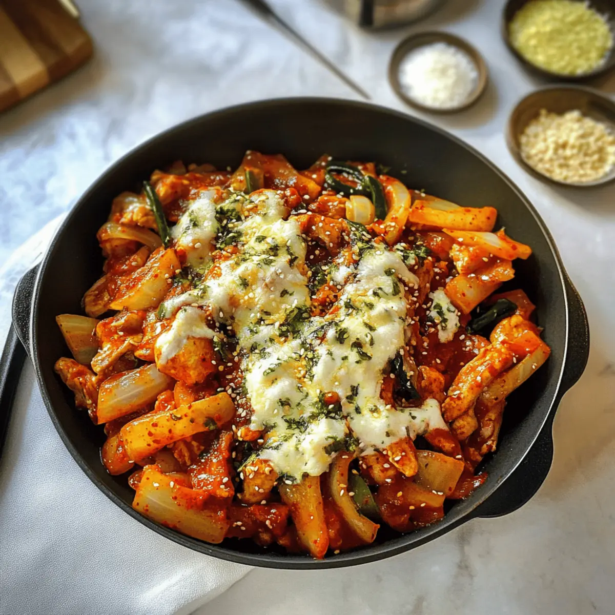 Cheese Dakgalbi: Koreanisches Hühnchen mit Käse