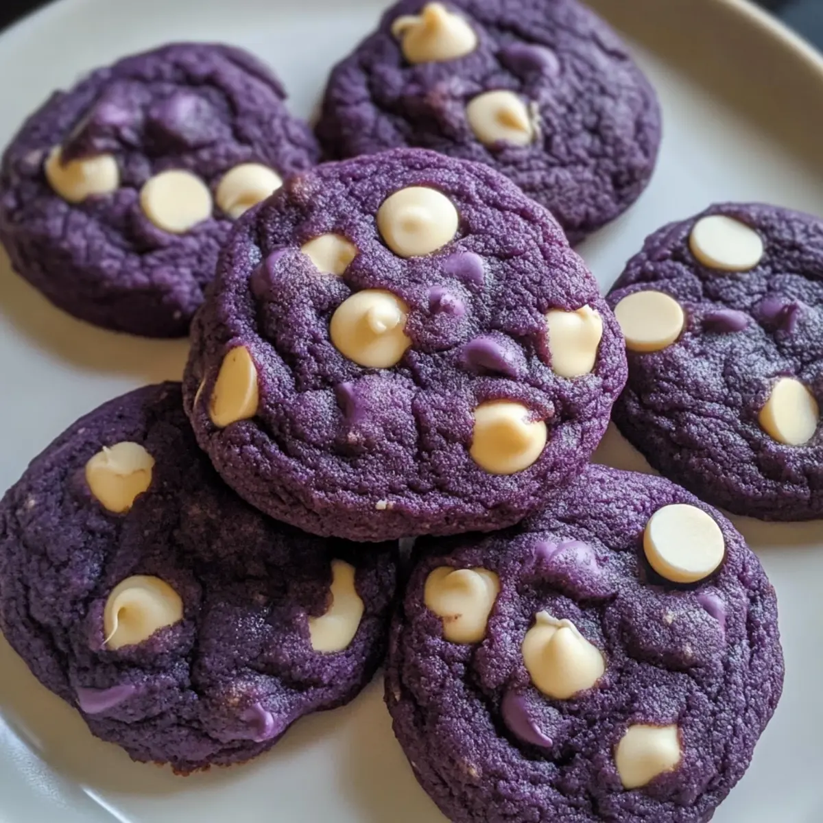 Ube Kekse mit weißen Schokoladenstückchen