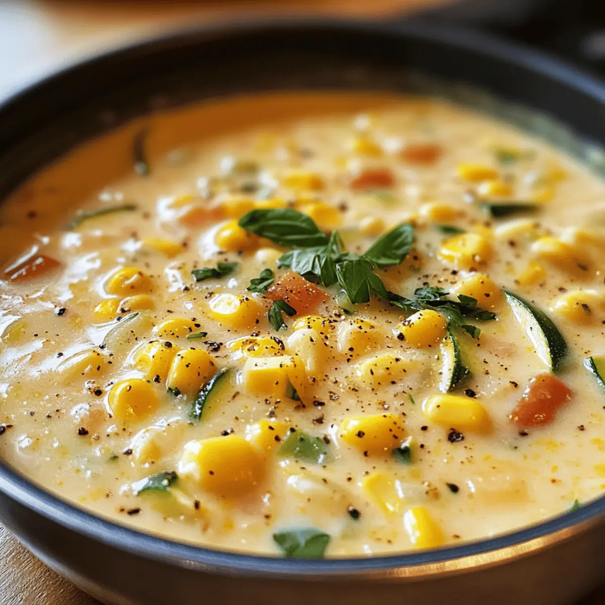 Sommerlicher Mais und Zucchini Chowder