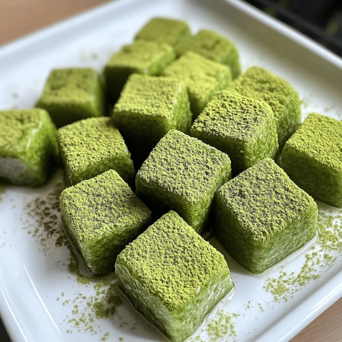 Einfache Matcha Warabi Mochi mit Kuromitsu