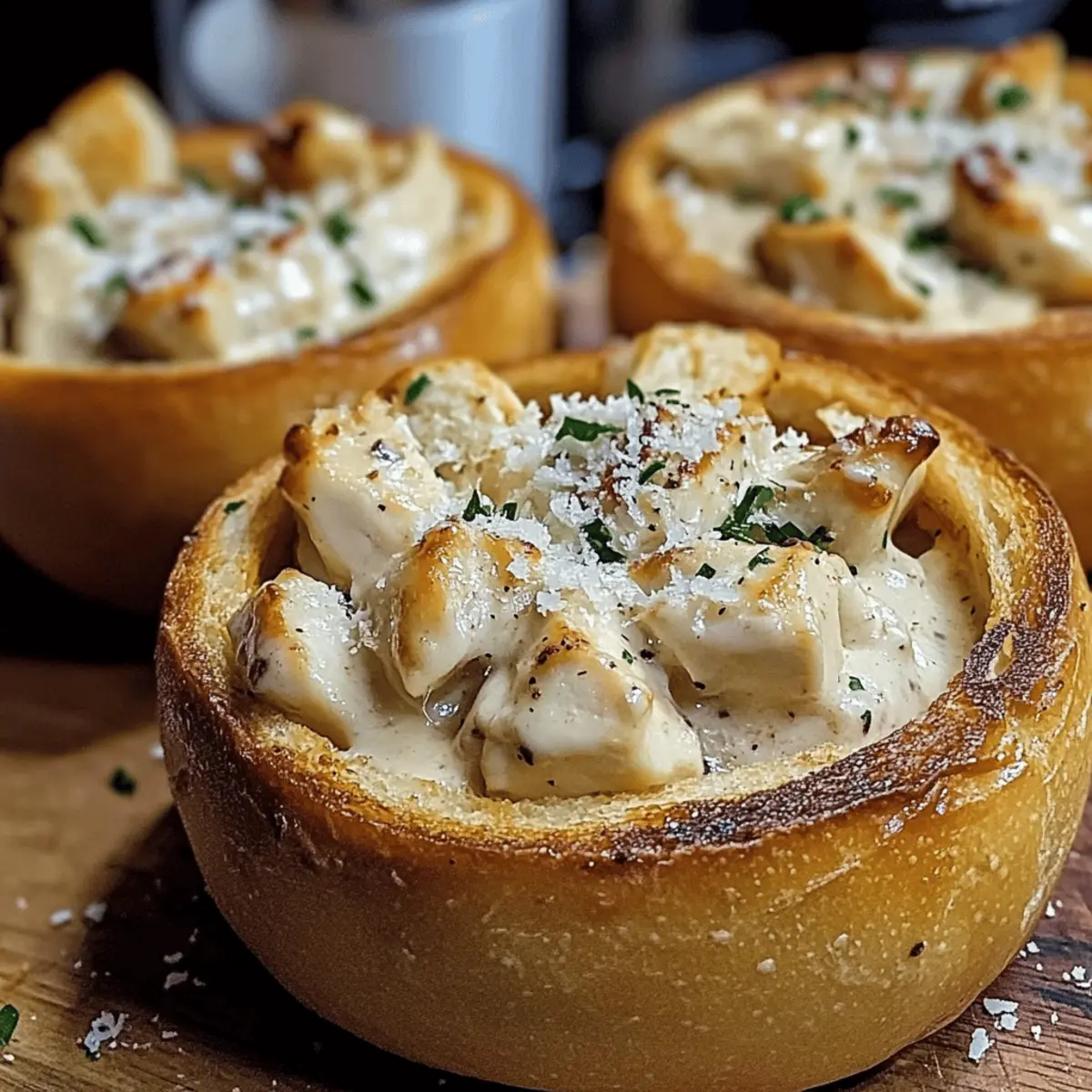 Hähnchen Alfredo in knusprigen Brötchen serviert