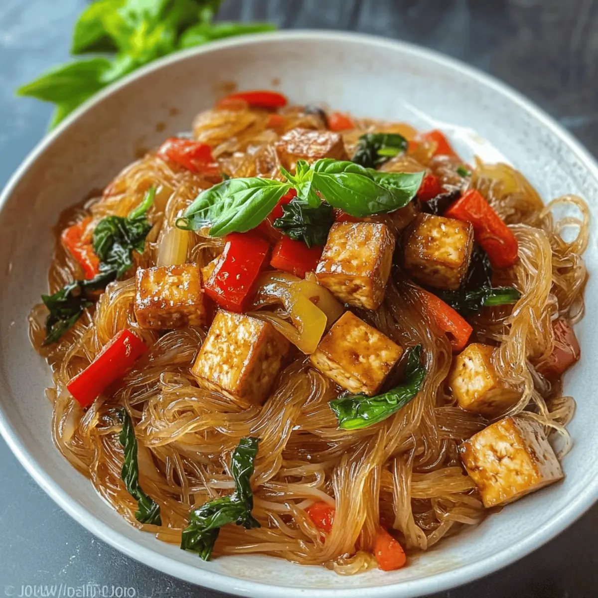 Basilikum-Tofu-Vermicelli-Nudeln vegan genießen