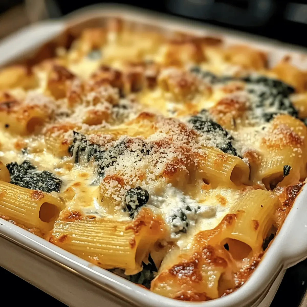 Überbackene Rigatoni mit Spinat und Ricotta