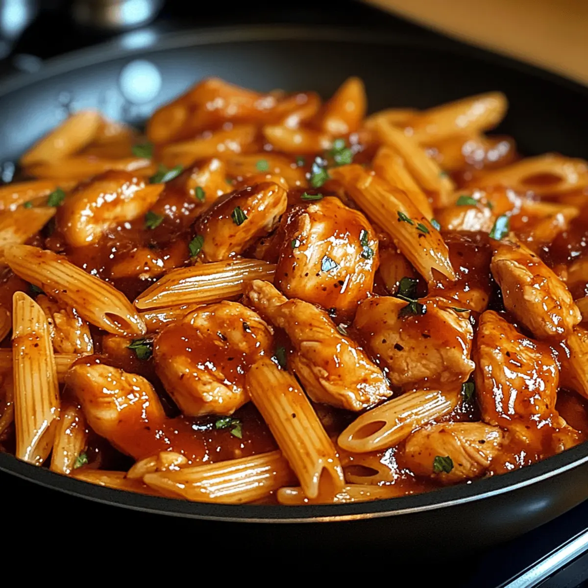 Der Ausgang: Schnelles Rezept für BBQ-Hühnchen-Penne