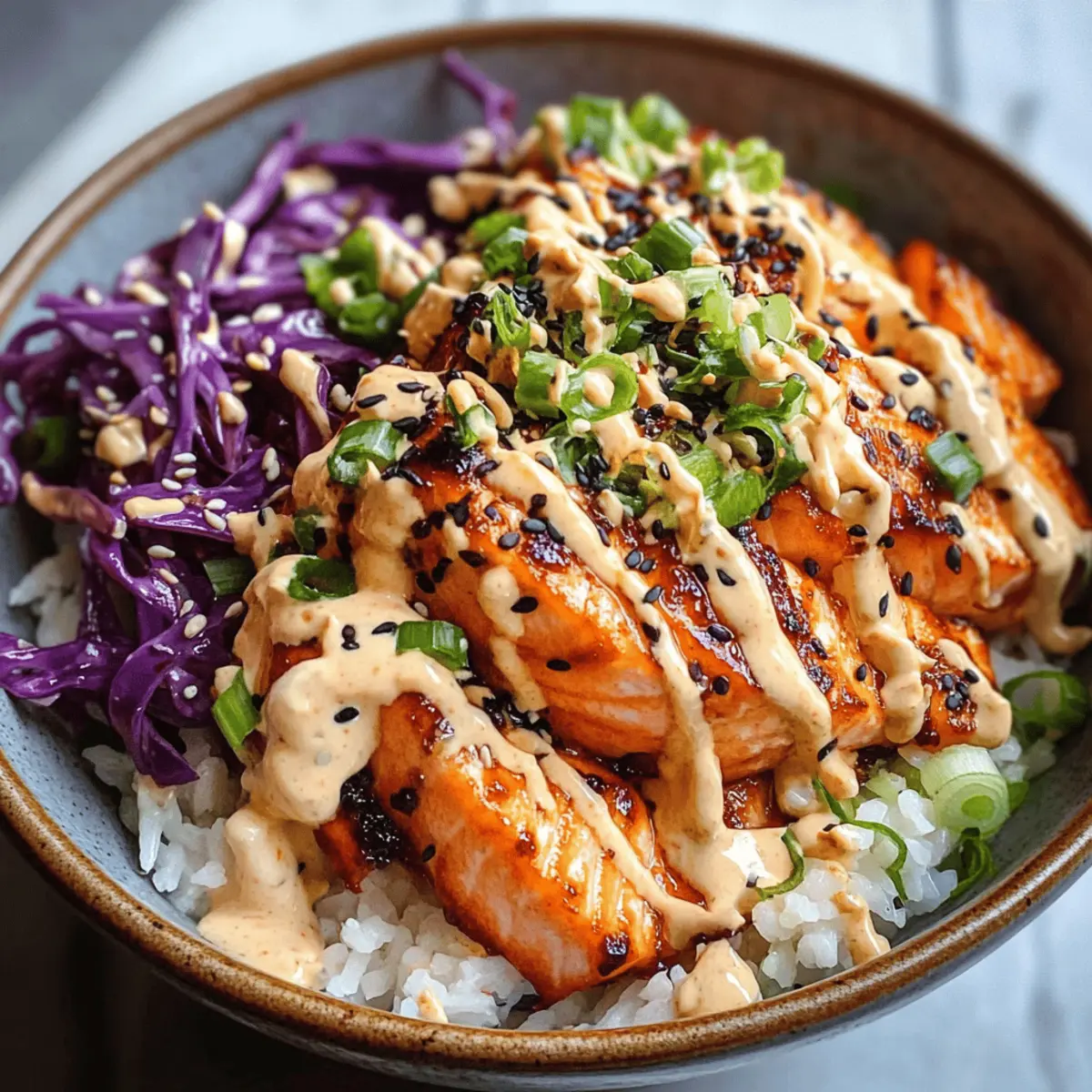 Spicy Salmon Bowl mit cremiger Mayo Sauce