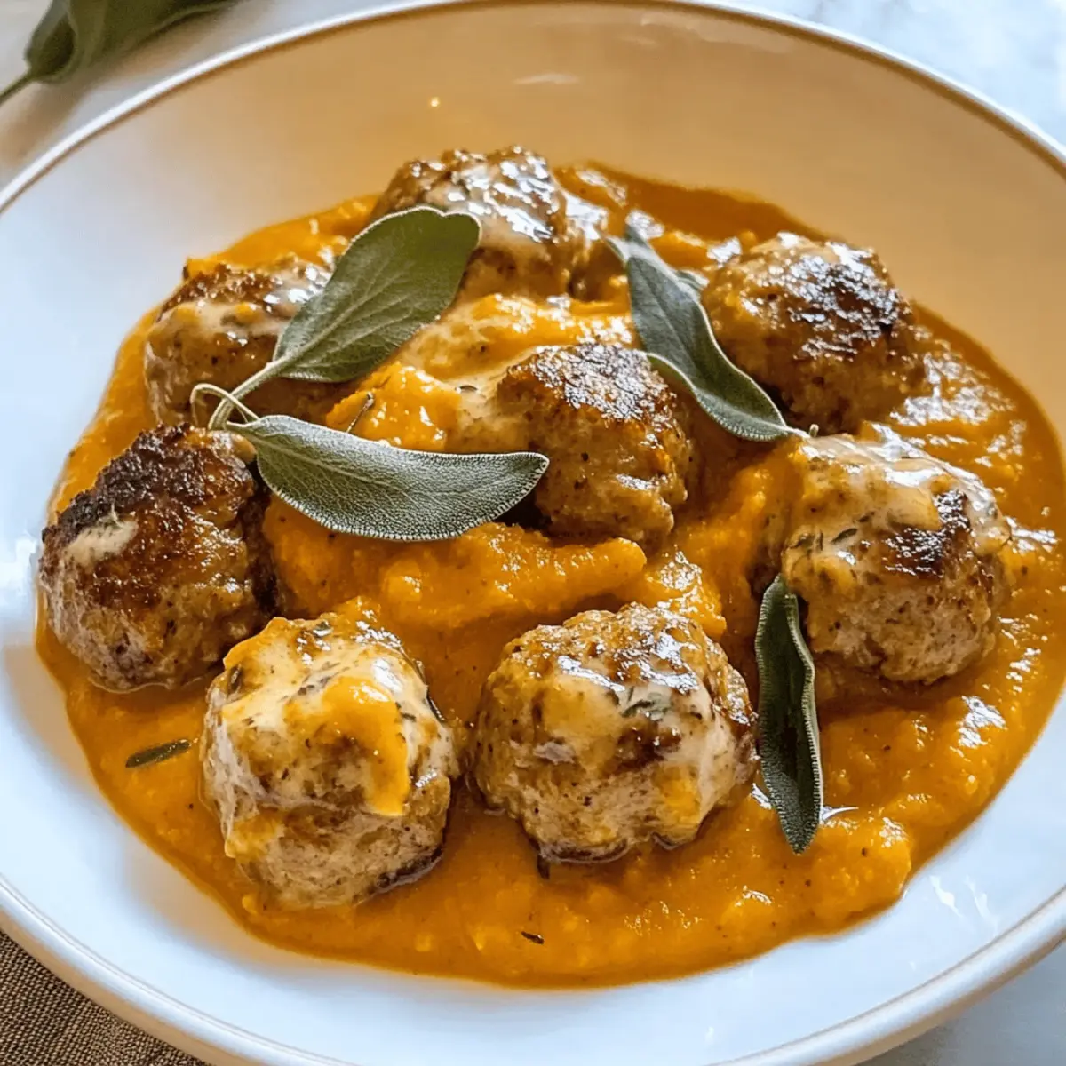 Herzhafte Putenfrikadellen mit Kürbis-Salbei-Sauce