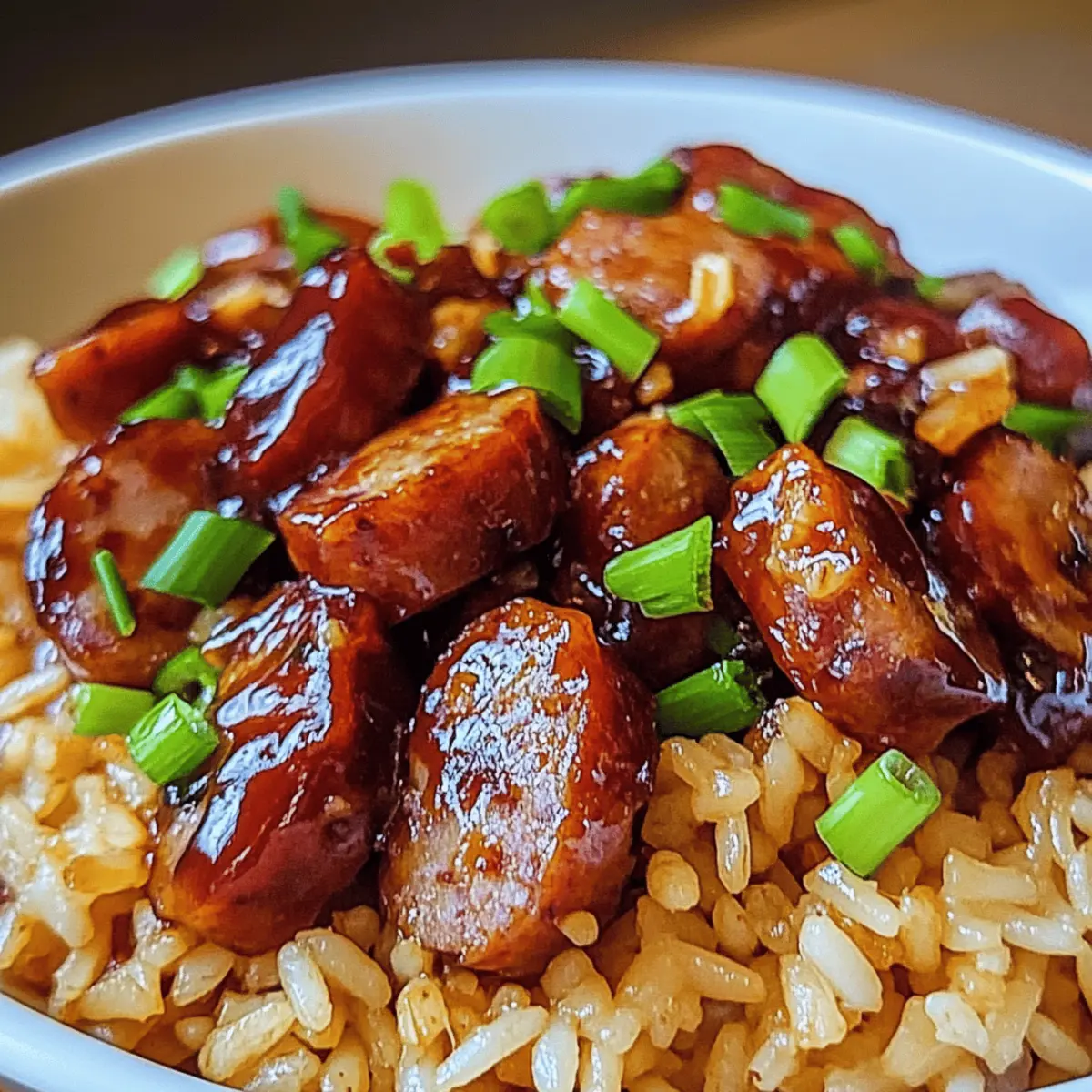 Schnelle One-Pan BBQ Wurst mit Reis