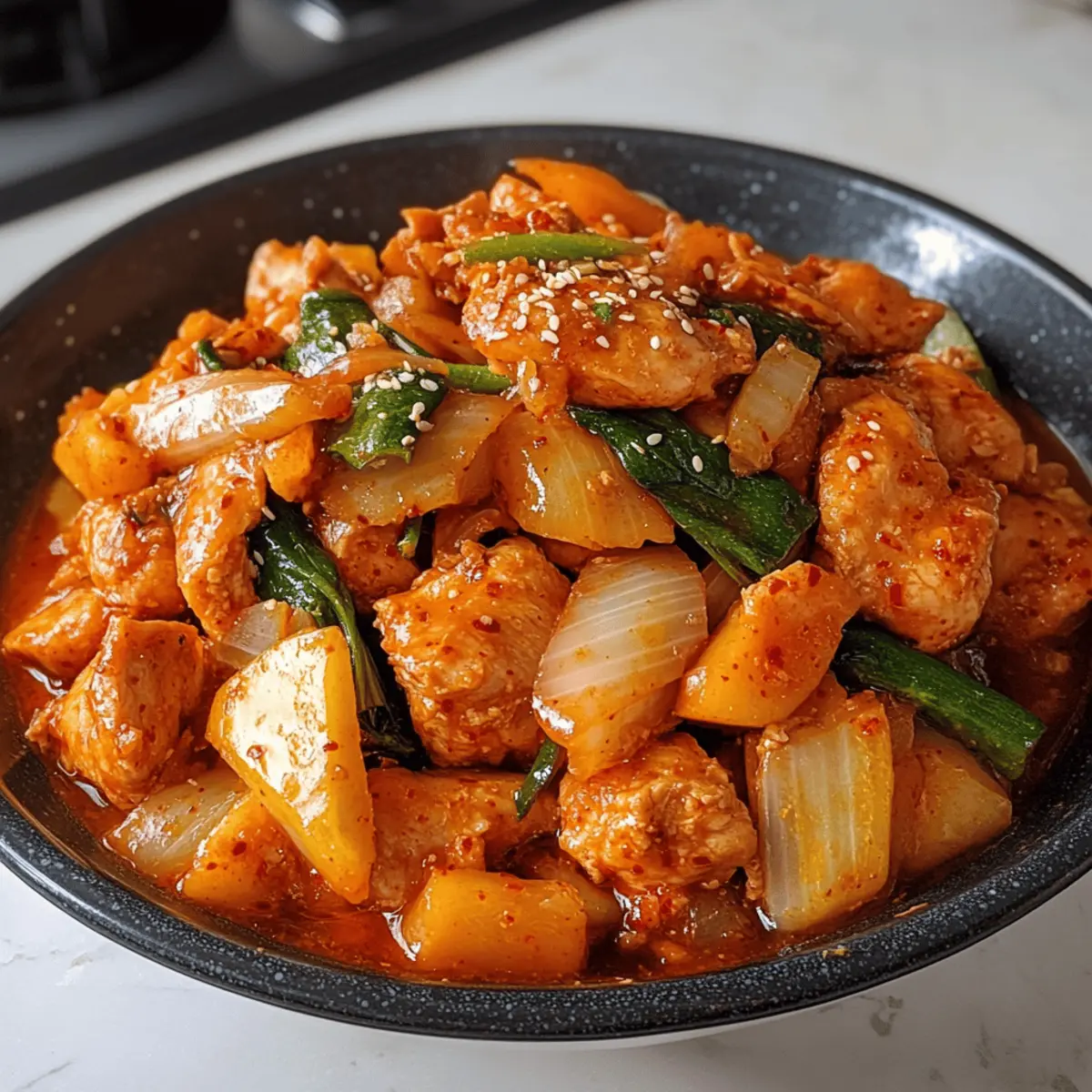 Spicy Dakgalbi: Koreanisches Hühnchen aus der Pfanne