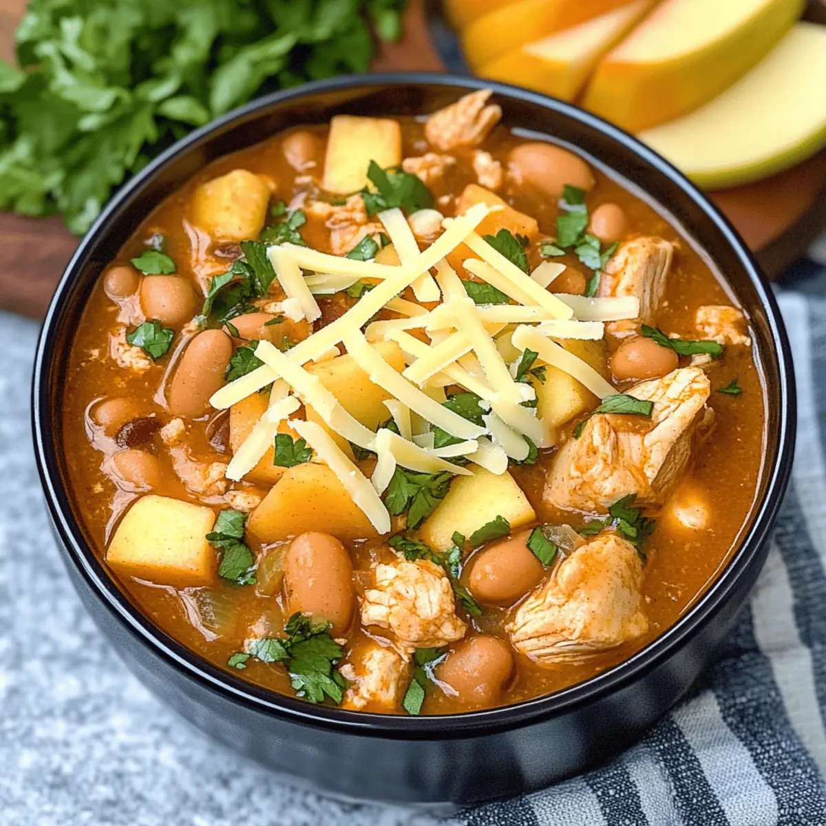 Weißer Cheddar Apfel Hähnchen Chili für den Herbst
