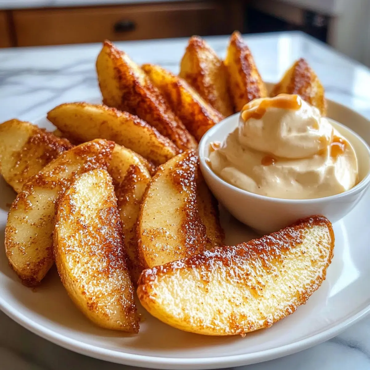 Luftgebackene Apfelspalten mit Karamell-Dip