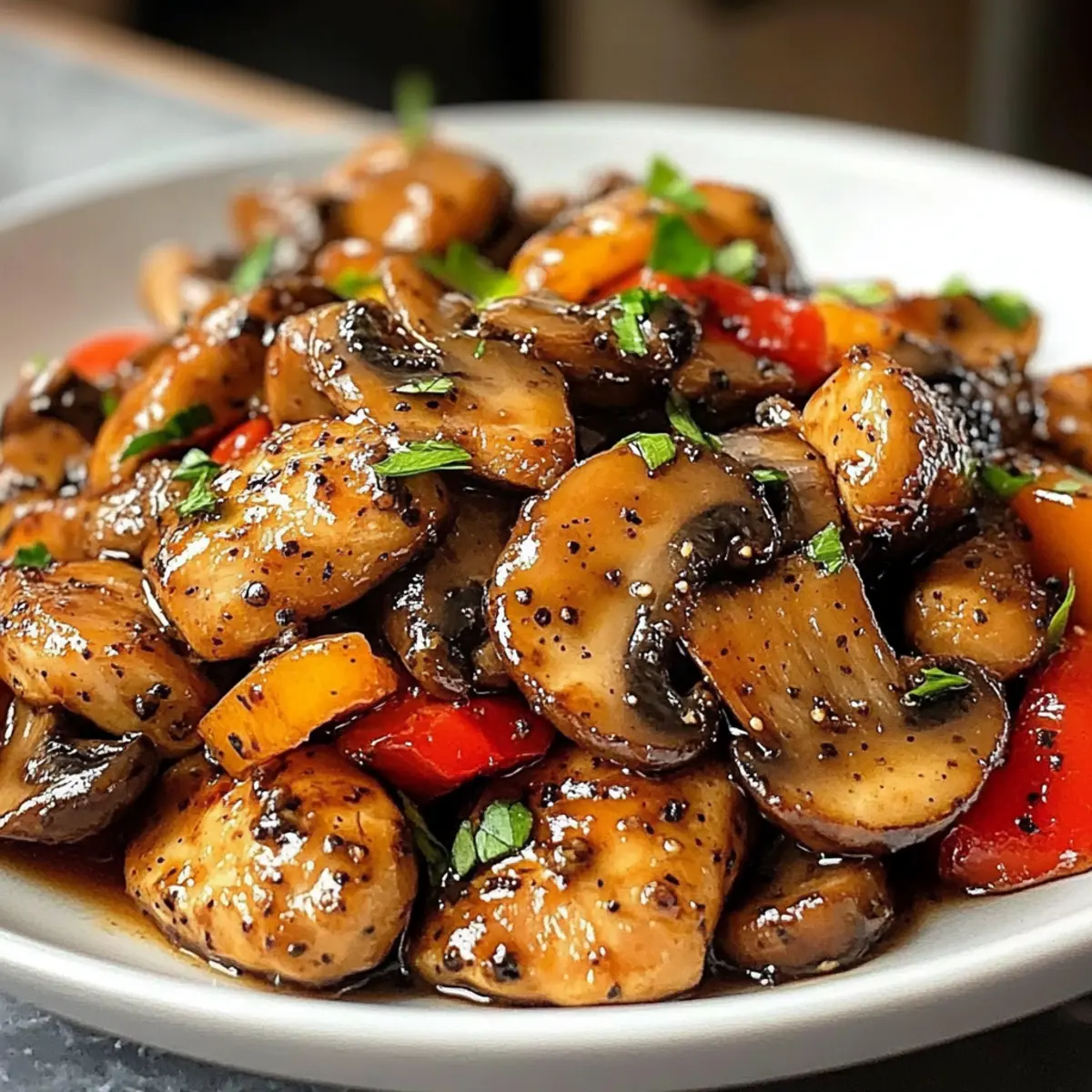 Schwarzer Pfeffer Hähnchen mit Pilzen – Einfach lecken!