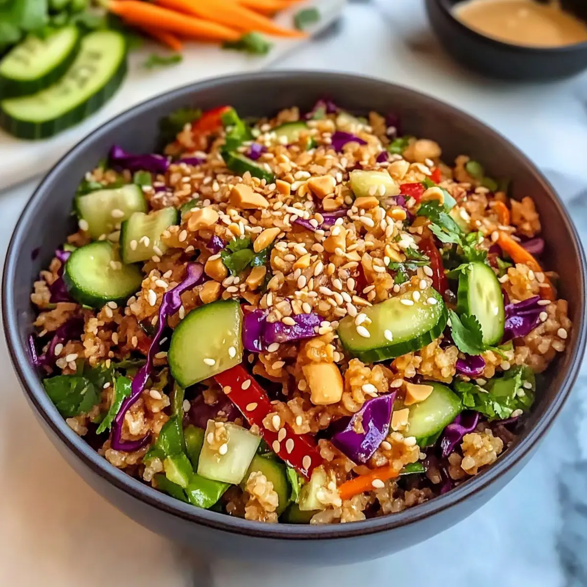 Knuspriger Reissalat mit Erdnuss-Sesam-Dressing