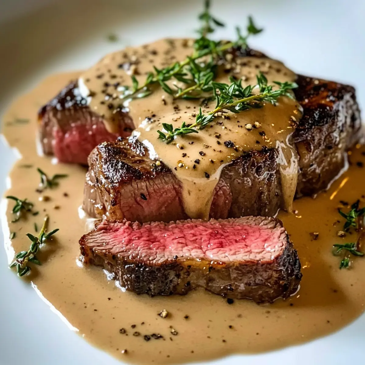 Kurzgebratenes Steak mit Cognac-Sahnesoße