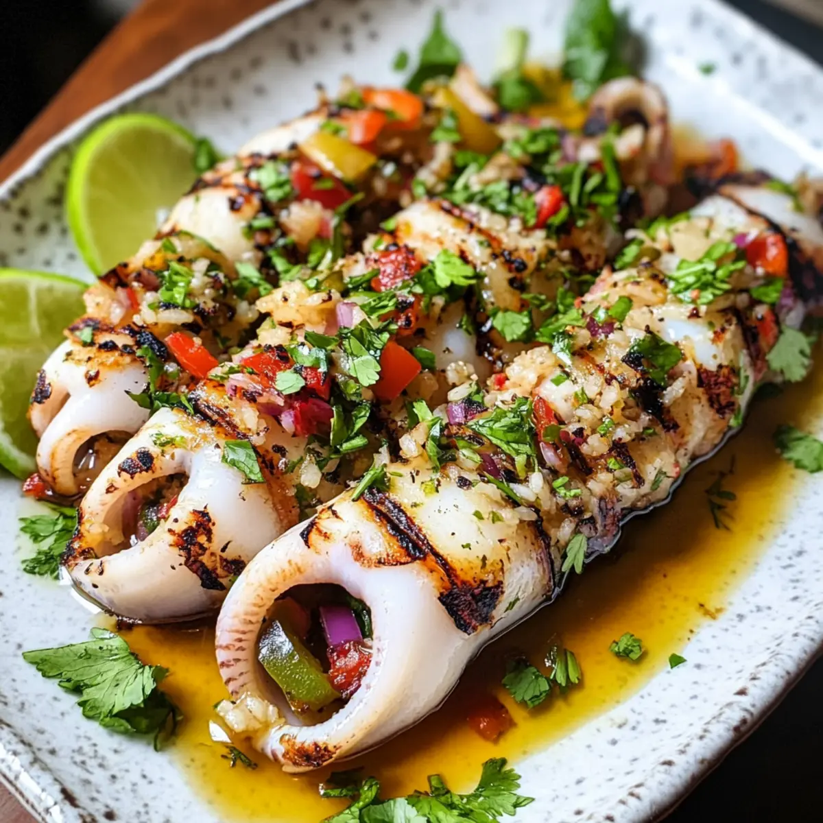 Gegrillter gefüllter Tintenfisch für Feinschmecker