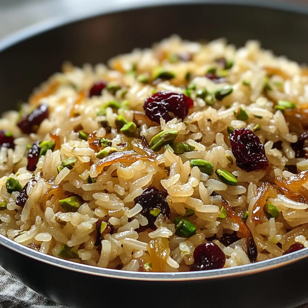 Reis-Pilaw mit karamellisierten Zwiebeln und Kirschen