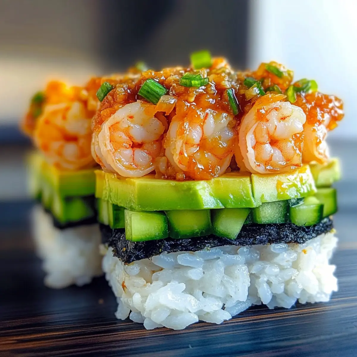 Scharfer Garnelen-Sushi-Stapel für ein geschmackliches Erlebnis