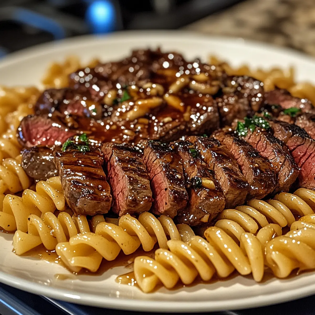 Klebriger Honig-Knoblauch-Steak für schnelles Dinner